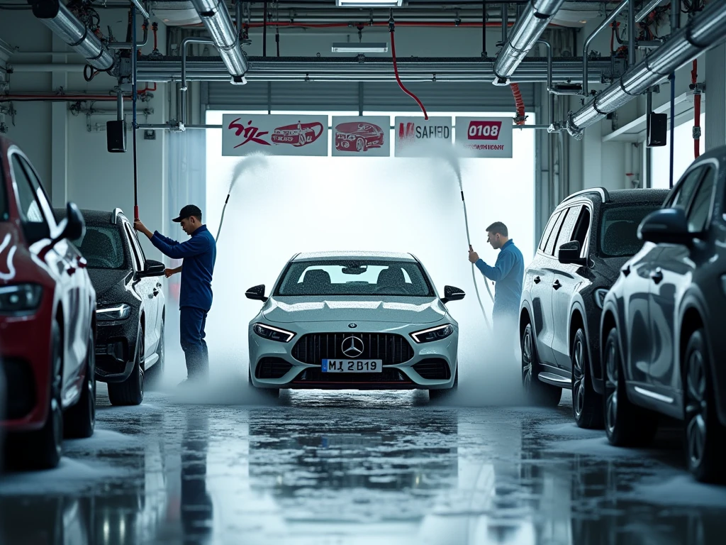 Professional car wash service in action